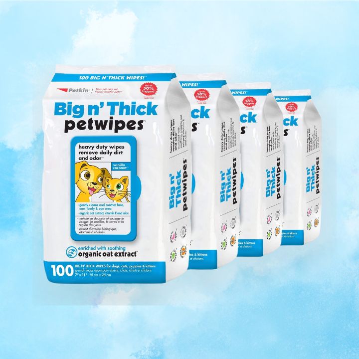 Pet Wipes for Dogs and Cats, 400 Wipes - Large Pet Wipes for Dogs and Cats - Cleans Ears, Face, Butt, Body and Eye Area - Convenient, Ideal for Home or Travel - 4 Packs of 100 Wipes